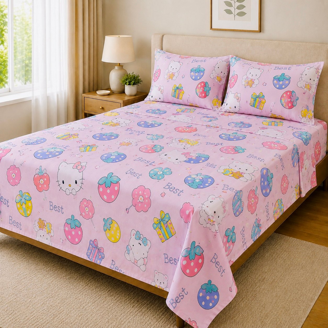 Berry Bliss – 100% Egyptian Cotton Kids Bedsheet Set with 2 Pillowcases