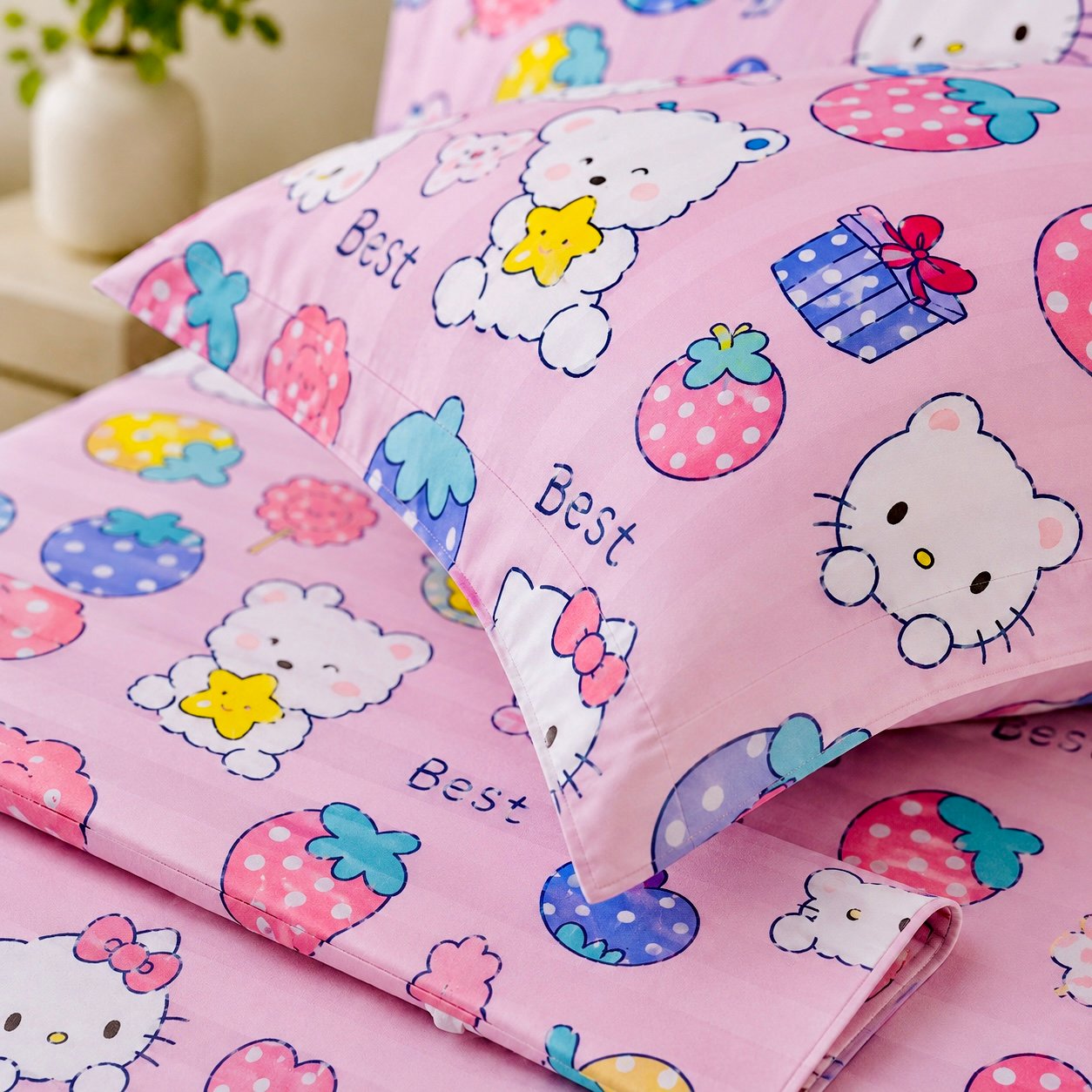 Berry Bliss – 100% Egyptian Cotton Kids Bedsheet Set with 2 Pillowcases