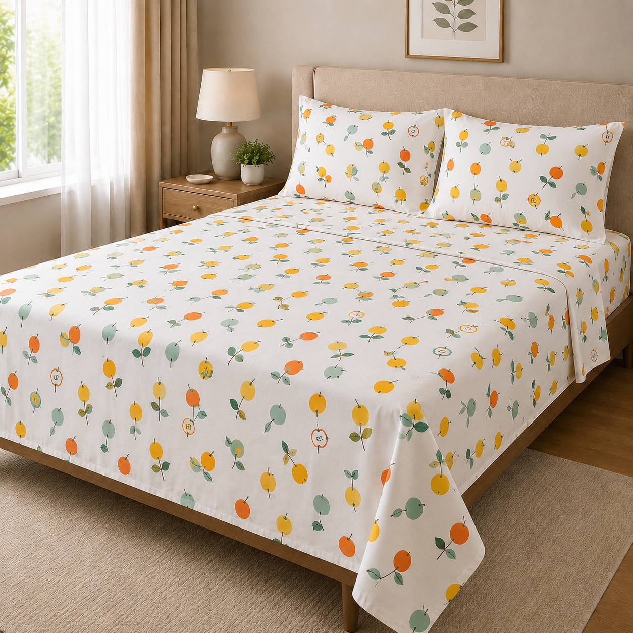 Coral Bliss – 100% Egyptian Cotton Kids Bedsheet Set with 2 Pillowcases