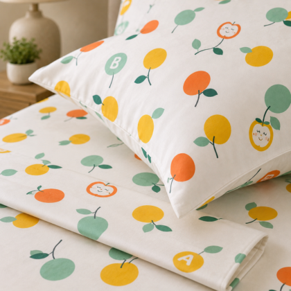 Coral Bliss – 100% Egyptian Cotton Kids Bedsheet Set with 2 Pillowcases