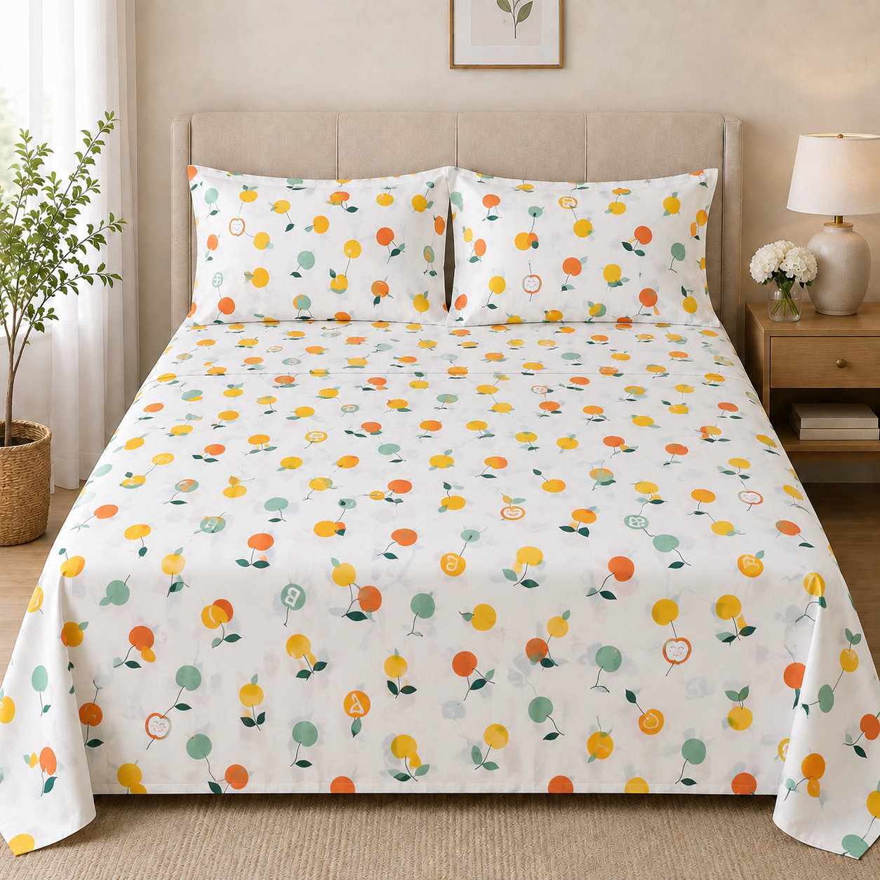Coral Bliss – 100% Egyptian Cotton Kids Bedsheet Set with 2 Pillowcases