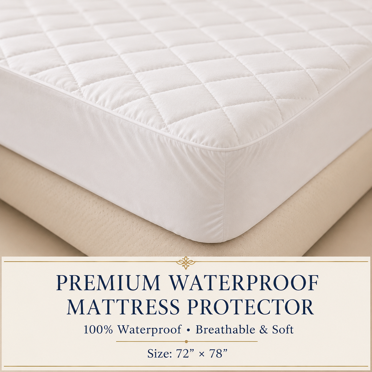 Premium Waterproof Mattress Protector – Breathable Quilted Mattress Cover | 72 × 78 Inches