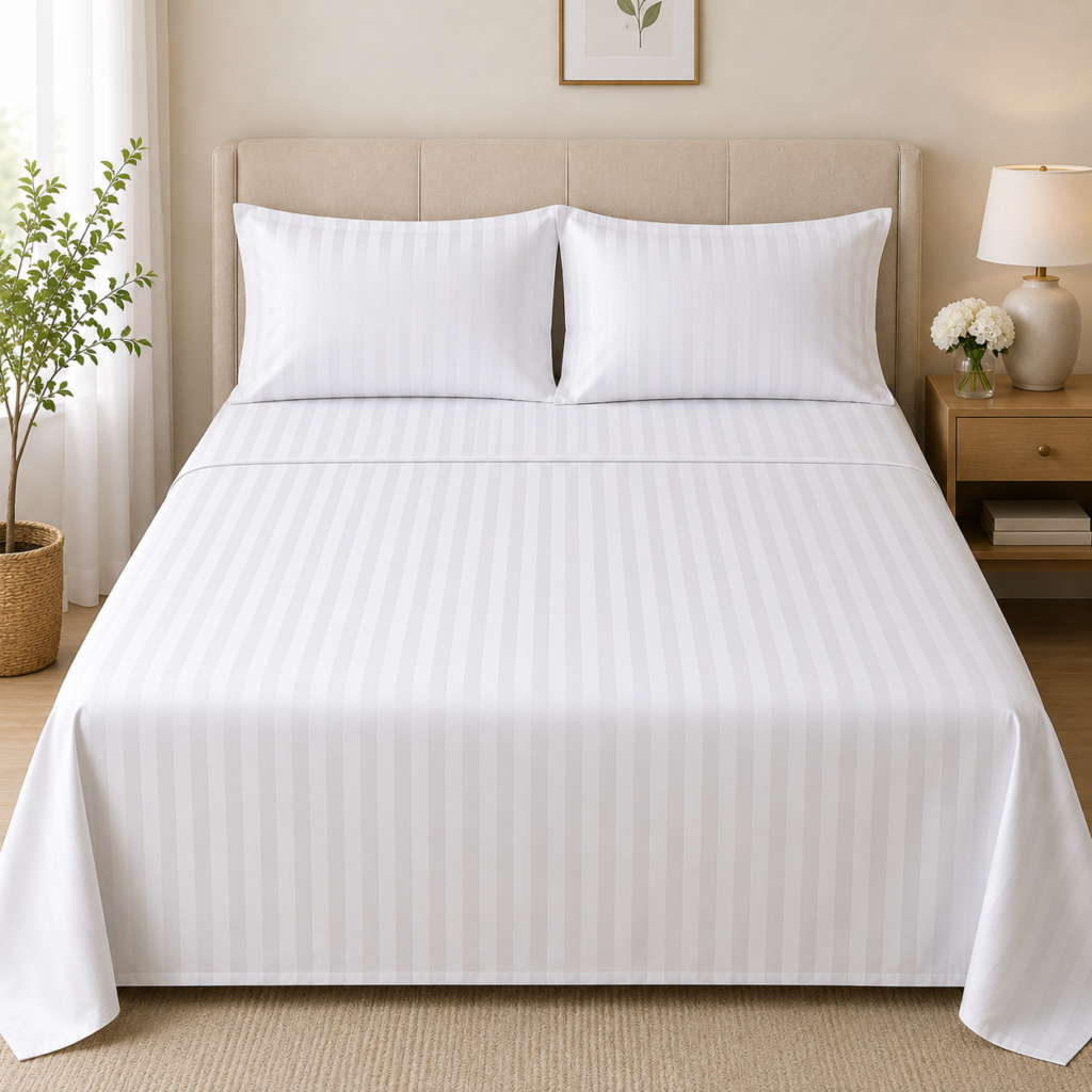 250 TC Egyptian cotton bedsheet set in Pearl White colour, folded