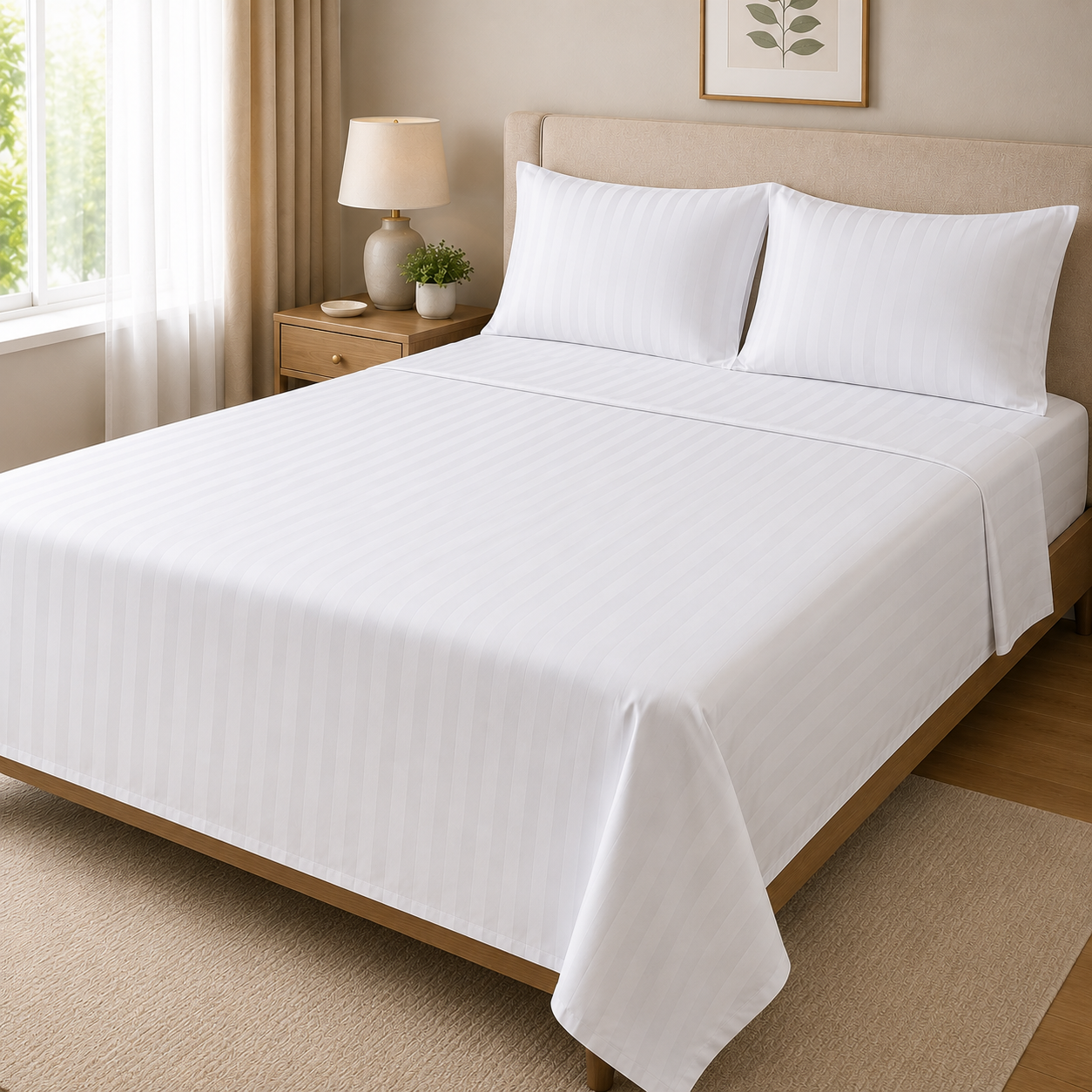 250 TC Egyptian cotton bedsheet set in Pearl White colour, close-up