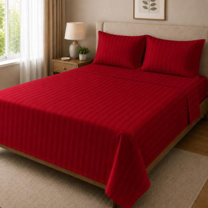 250 TC Egyptian cotton bedsheet set in Royal Crimson colour, folded