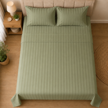 250 TC Egyptian cotton bedsheet set in Sage Mist colour, close-up