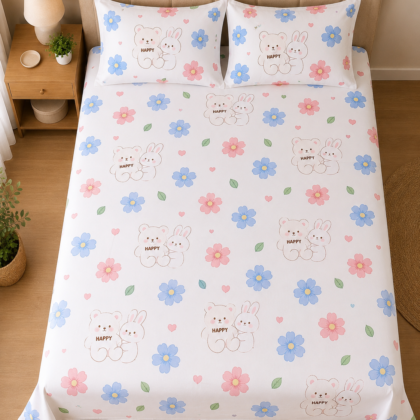 Blossom Bliss 100% Egyptian cotton kids bedsheet set with matching pillowcases