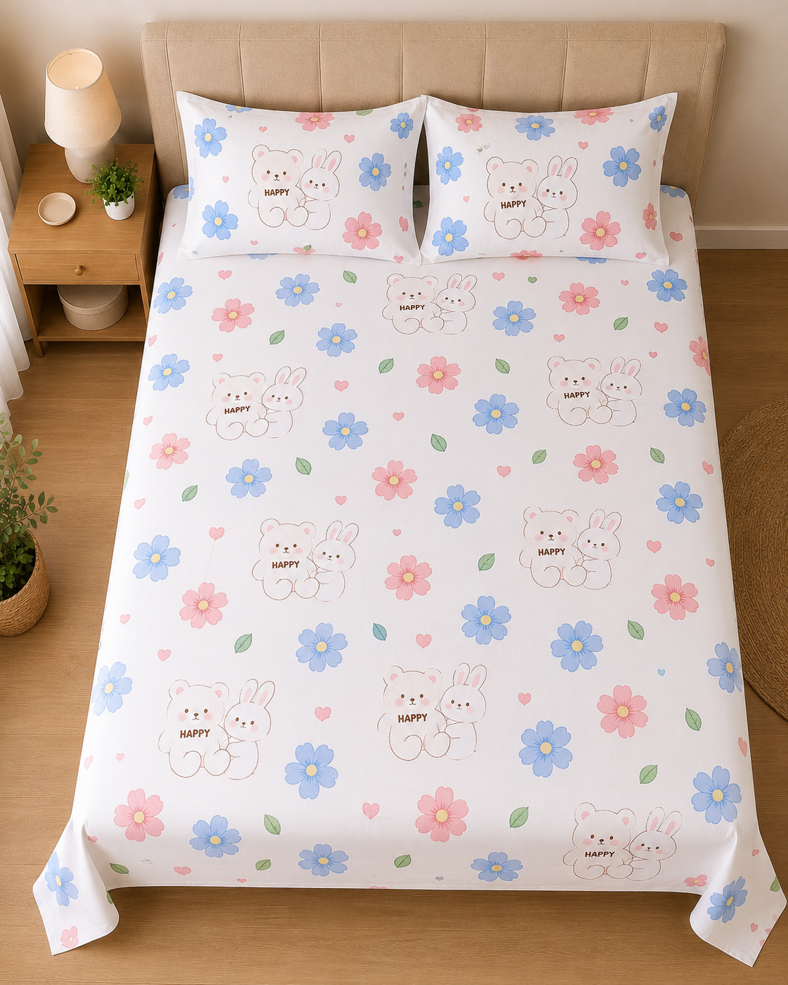 Blossom Bliss 100% Egyptian cotton kids bedsheet set with matching pillowcases