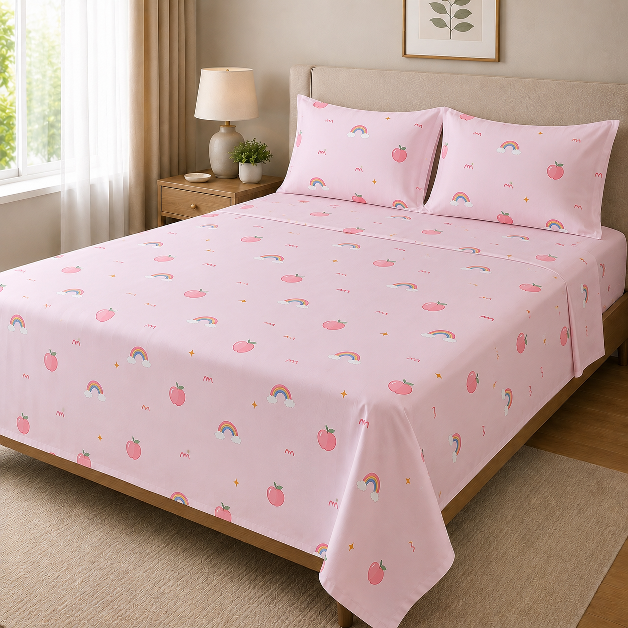 Peach Bliss kids bedsheet set close-up texture