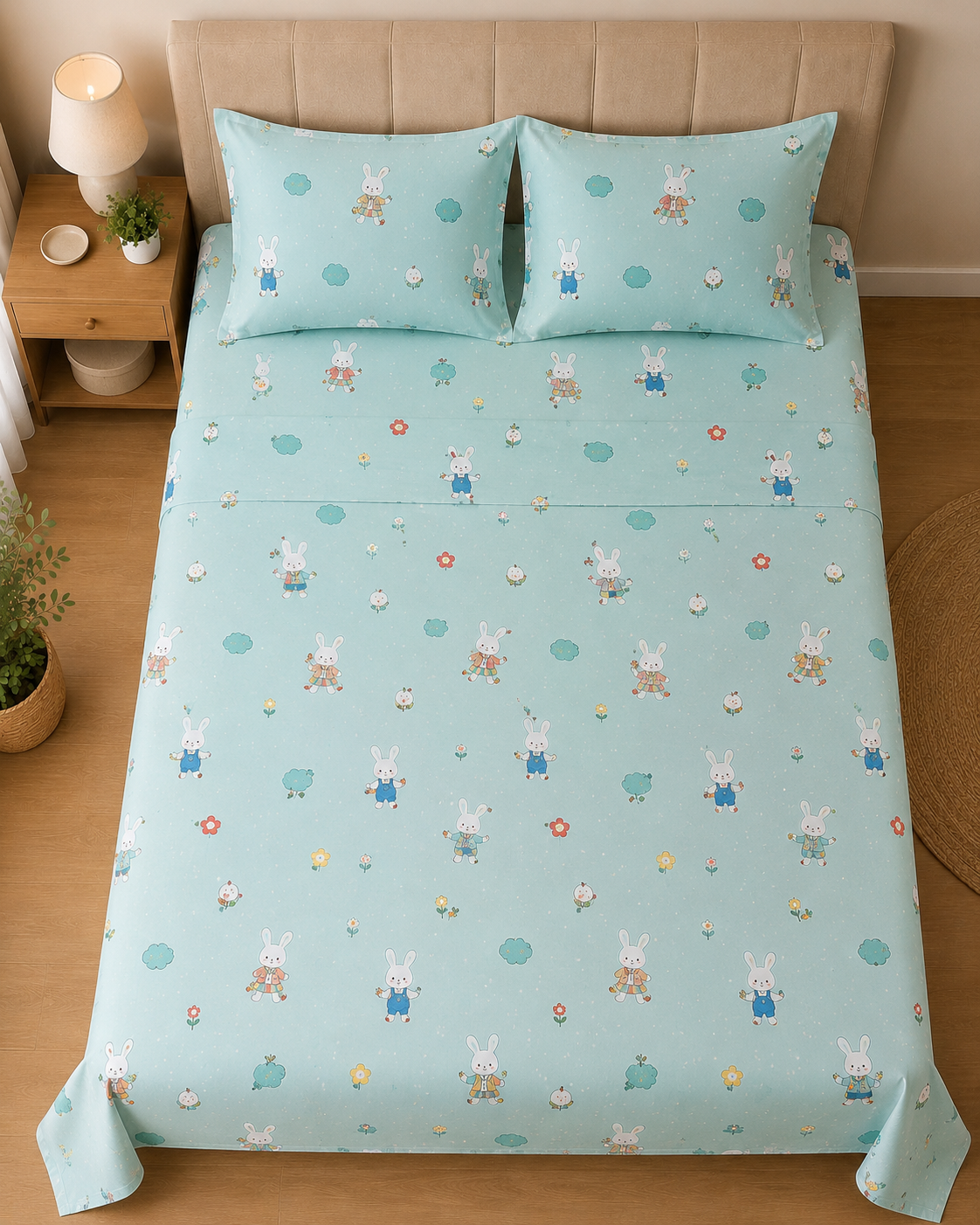 Meadow Bliss – 100% Egyptian Cotton Kids Bedsheet Set with 2 Pillowcases