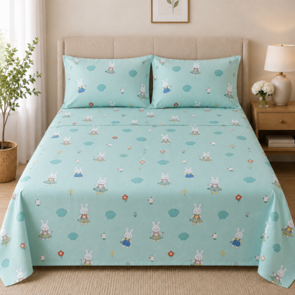 Meadow Bliss – 100% Egyptian Cotton Kids Bedsheet Set with 2 Pillowcases